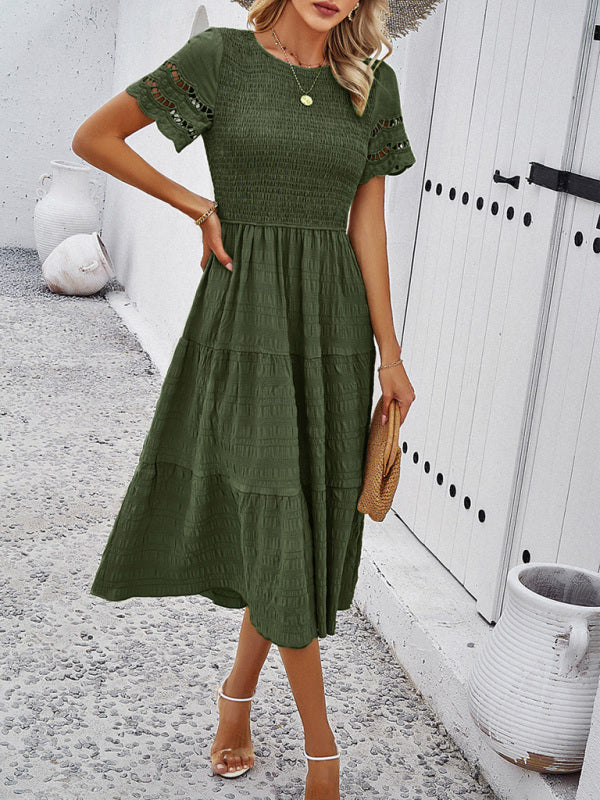 Women's Solid Color Temperament Hollow Dress