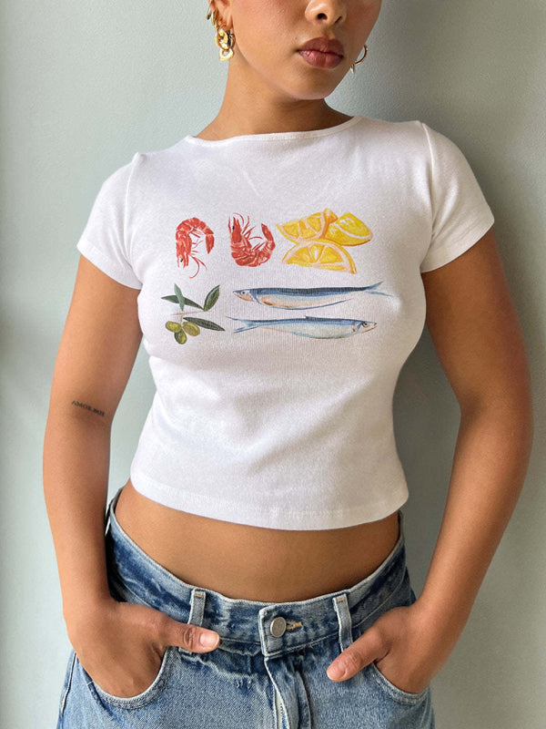 Women's graphic  fruit print Y2K short T-shirt