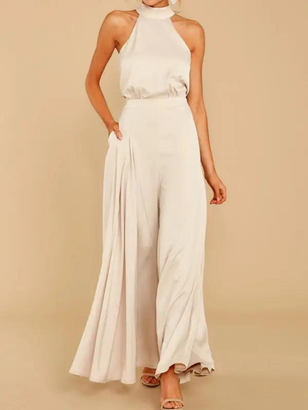 Women's new off-the-shoulder high-waist jumpsuit wide-leg trousers