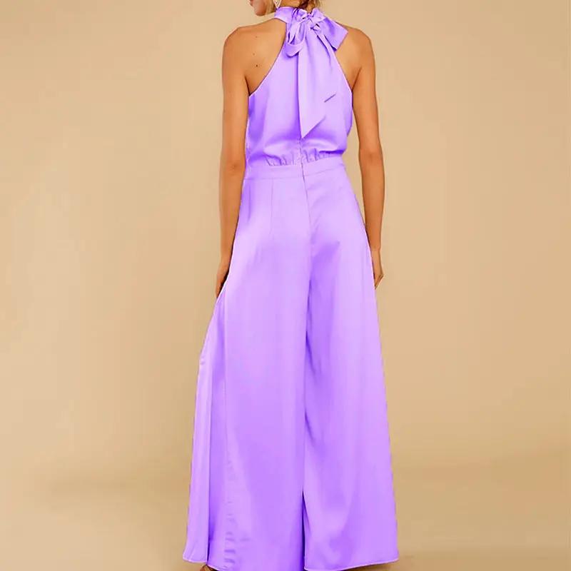 Women's new off-the-shoulder high-waist jumpsuit wide-leg trousers