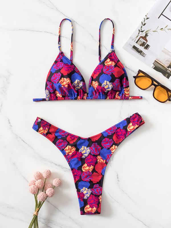 New bikini floral print three-piece set (with skirt)