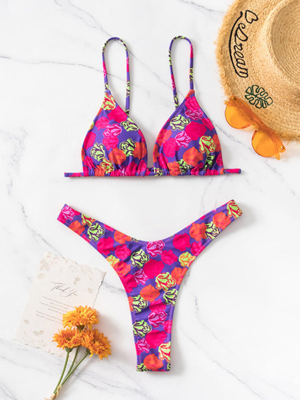 New bikini floral print three-piece set (with skirt)