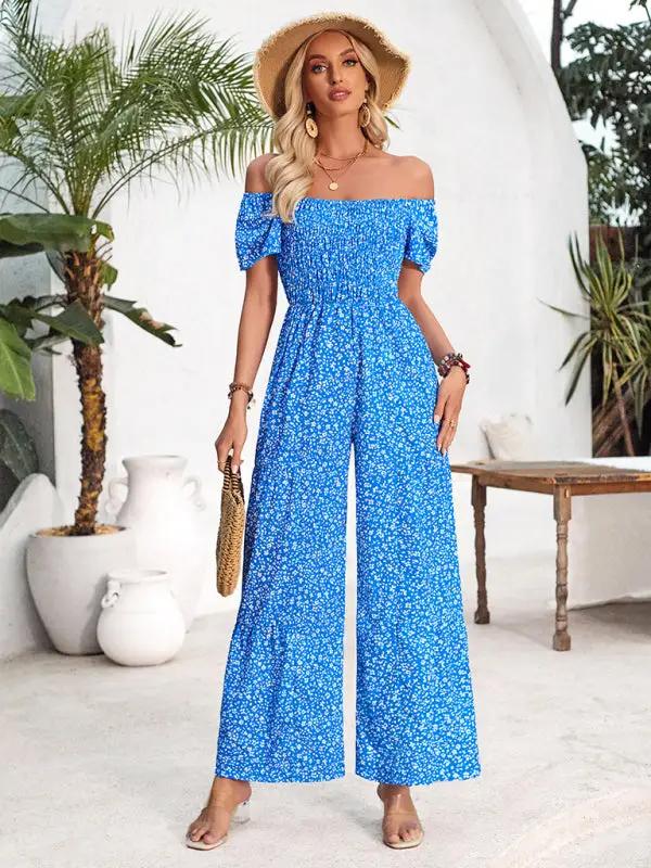 Women's small floral print round neck jumpsuit