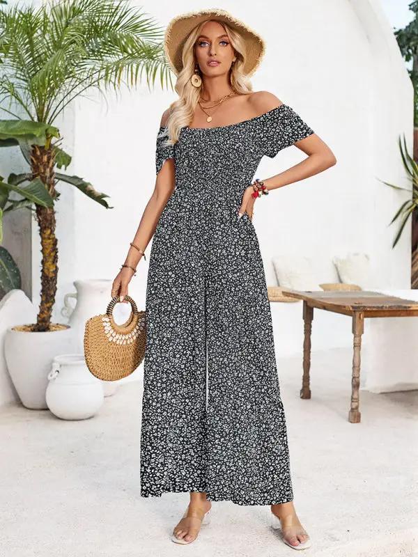 Women's small floral print round neck jumpsuit