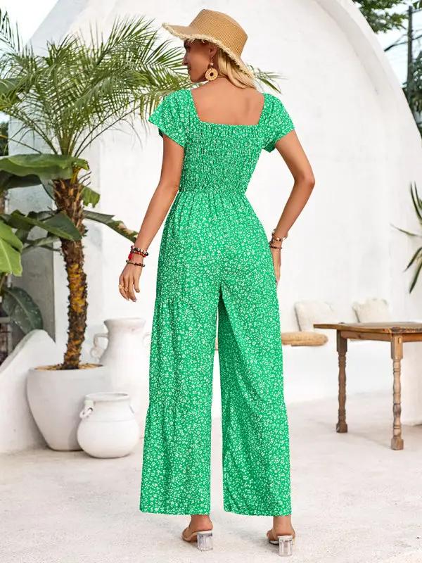 Women's small floral print round neck jumpsuit