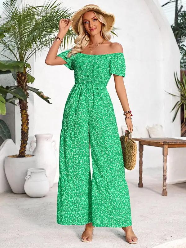 Women's small floral print round neck jumpsuit