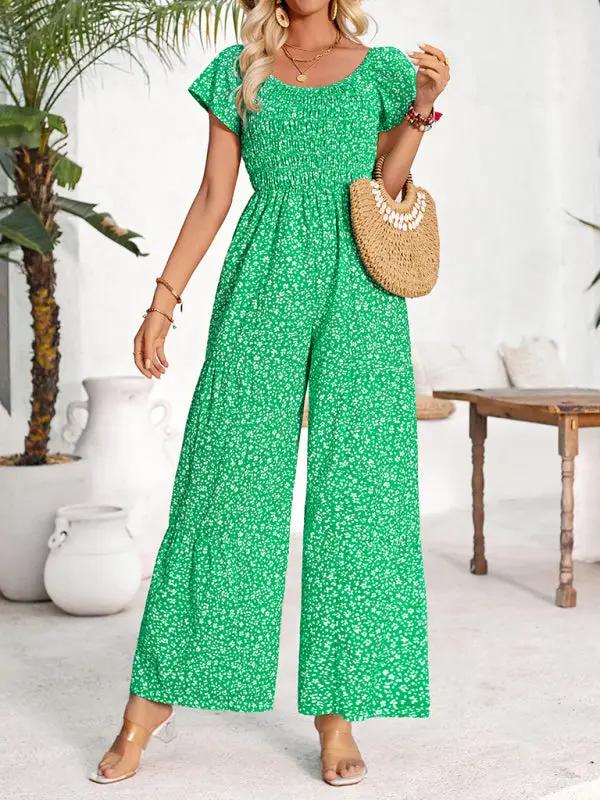 Women's small floral print round neck jumpsuit