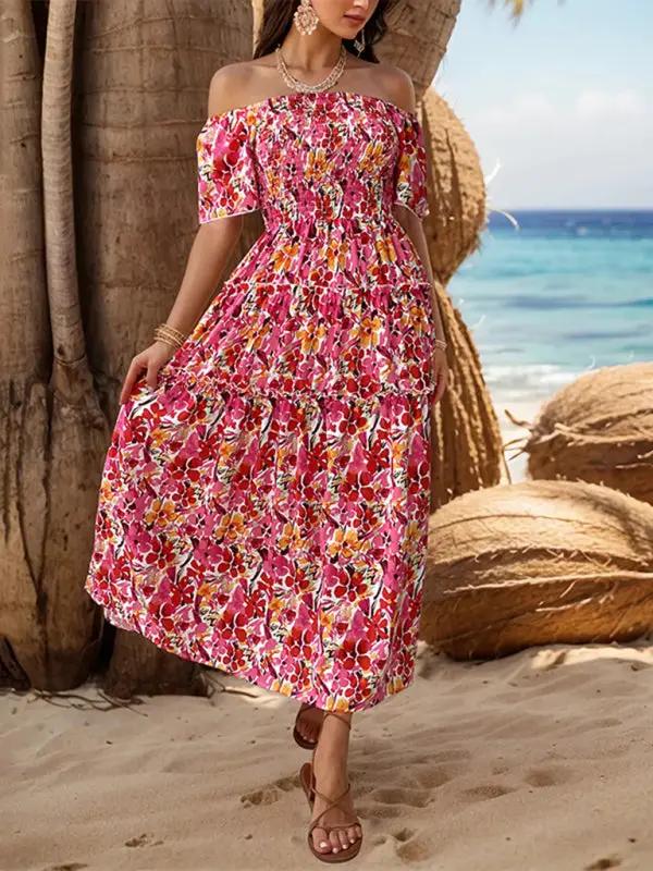 New women's resort style one-shoulder printed dress