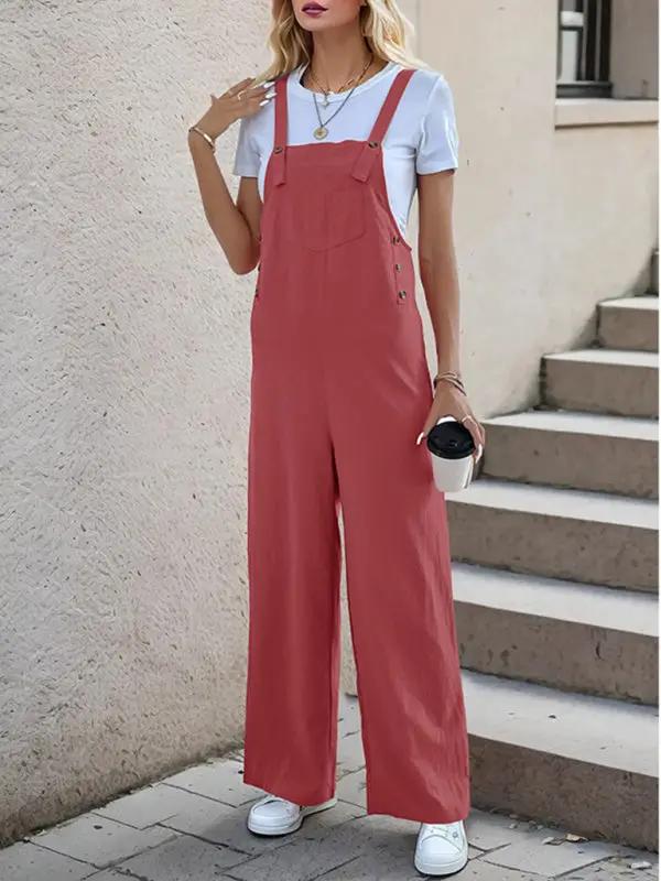 New casual one-piece suspender straight trousers