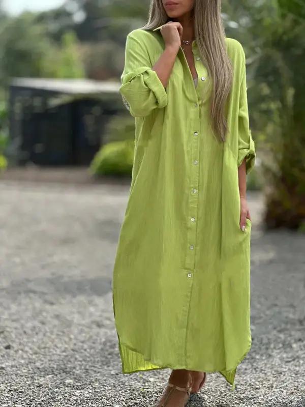 Women's Fashion Casual Long Sleeve Lapel Cardigan Dress