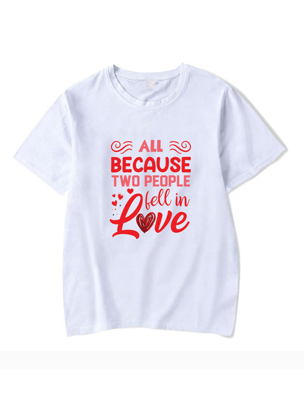 Women's new Valentine's Day printed T-shirt round neck short-sleeved top