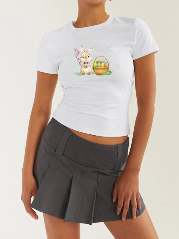 Women's new Easter egg bunny printed T-shirt Y2K tight top printed T-shirt