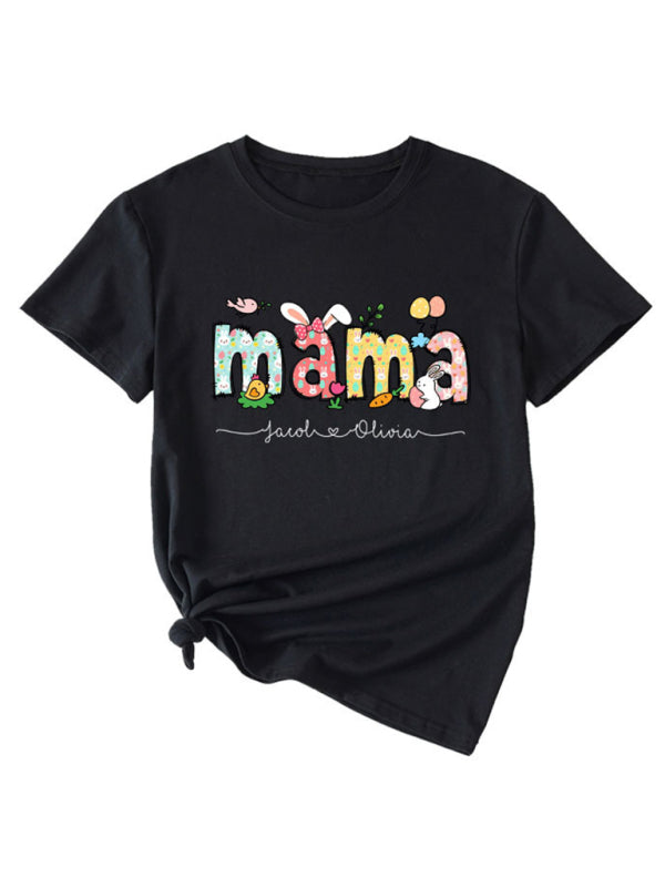 Women's MAMA Letter Round Neck Rabbit Easter Casual Short Sleeve T-Shirt