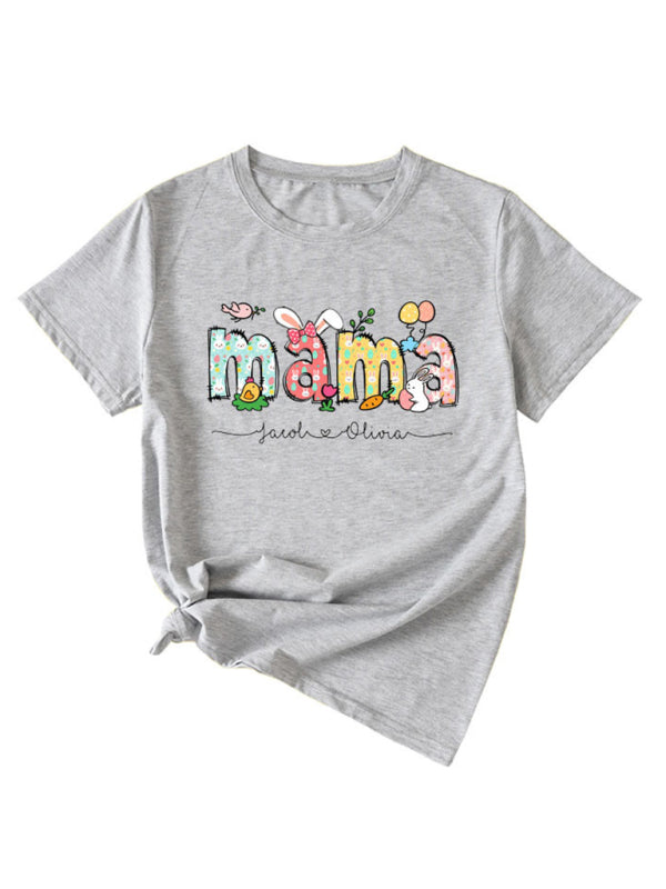 Women's MAMA Letter Round Neck Rabbit Easter Casual Short Sleeve T-Shirt