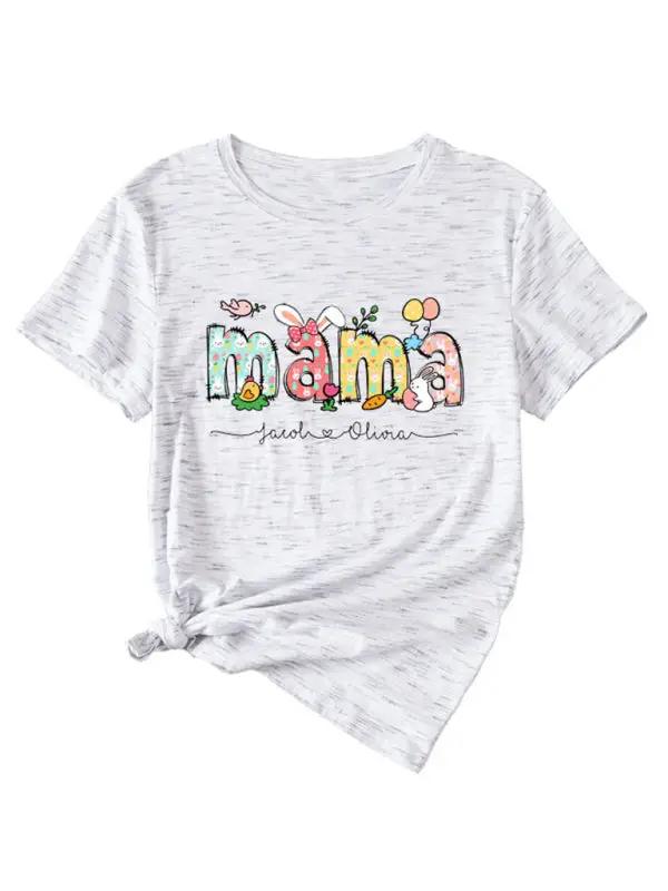 Women's MAMA Letter Round Neck Rabbit Easter Casual Short Sleeve T-Shirt