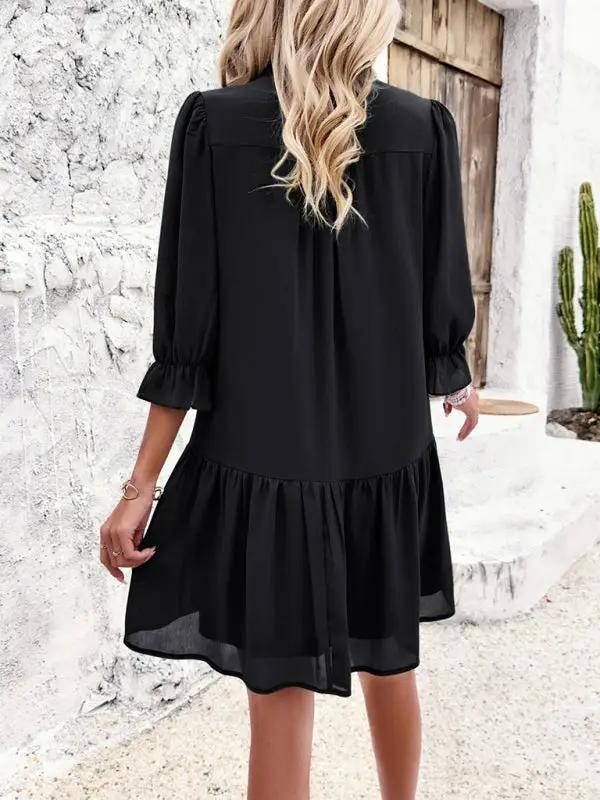 New solid color casual V-neck mid-sleeve dress