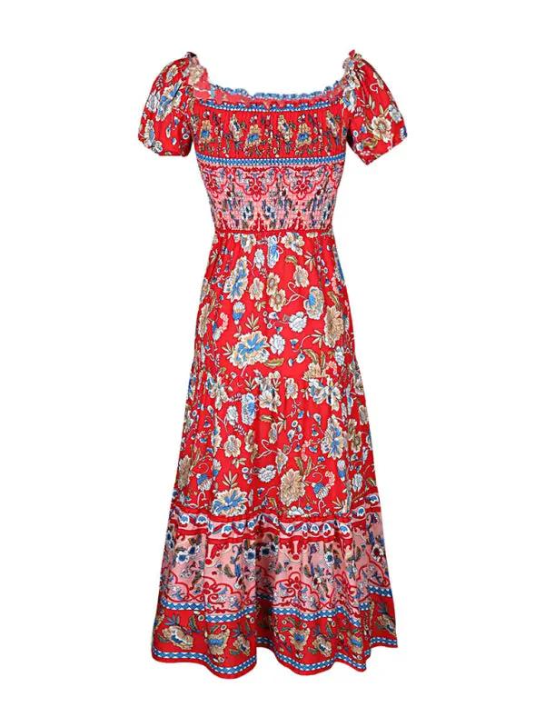 Women's new ethnic style one-neck printed dress