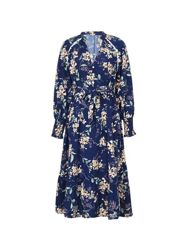 Women's New Long Sleeve Flower Print Dress