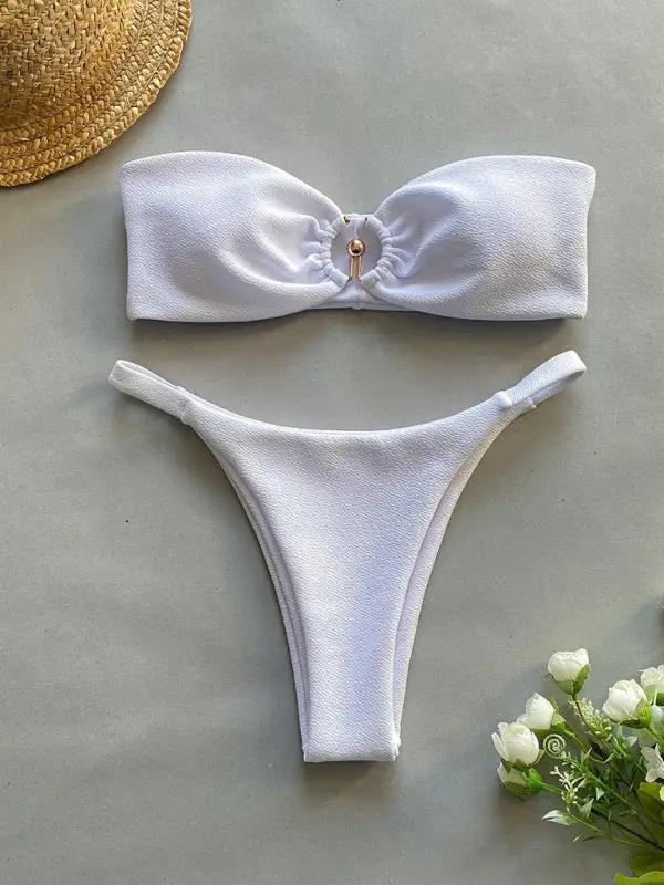 New bikini tube top sexy solid color metal split swimsuit