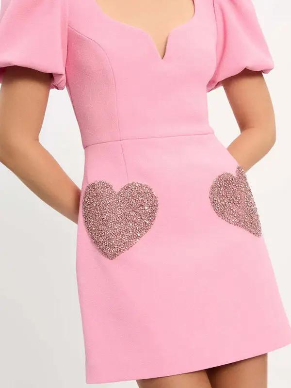 Women's V-neck sweet puff sleeve sequin dress