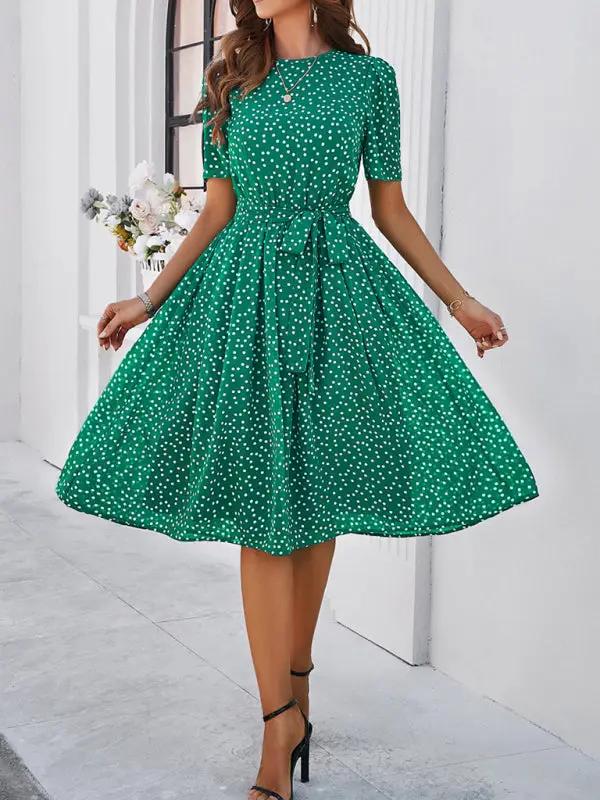 Women's elegant casual polka dot print strappy dress