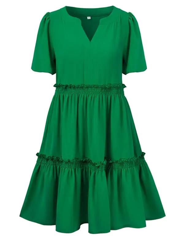 New fashionable solid color V-neck casual ruffle sleeve dress