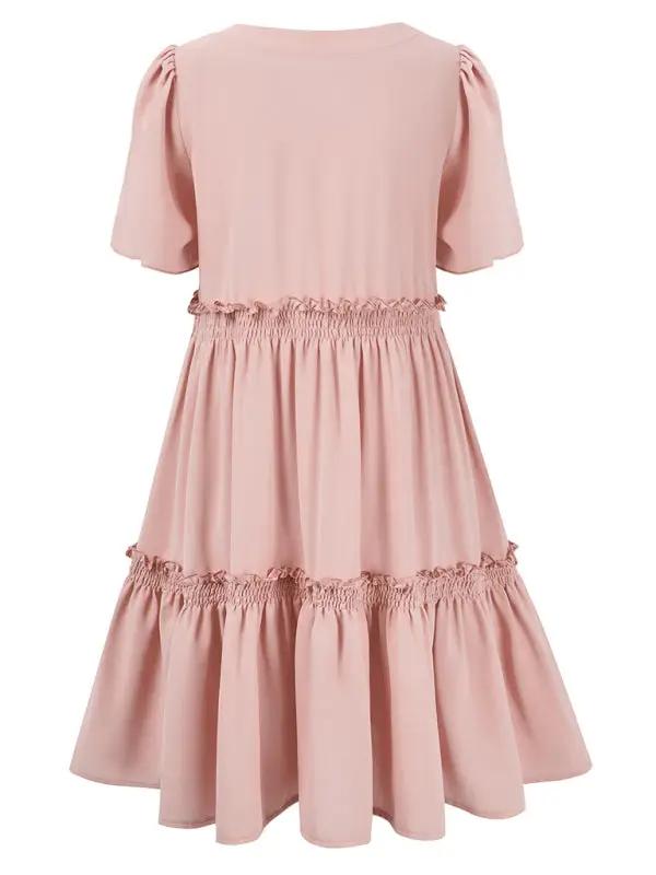 New fashionable solid color V-neck casual ruffle sleeve dress