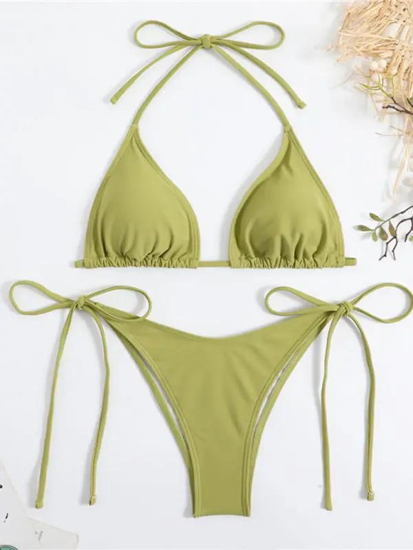 Plain color split strap women's sexy triangle bikini