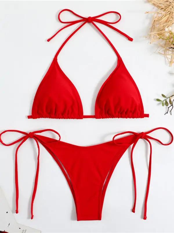 Plain color split strap women's sexy triangle bikini