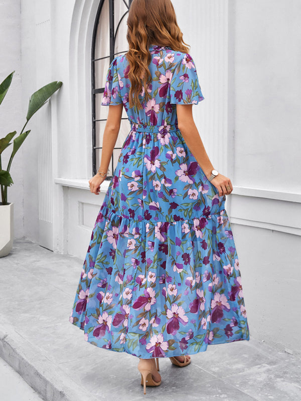 Spring and summer new temperament casual printed waist dress