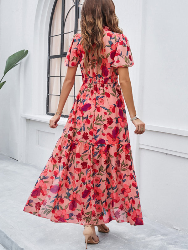 Spring and summer new temperament casual printed waist dress