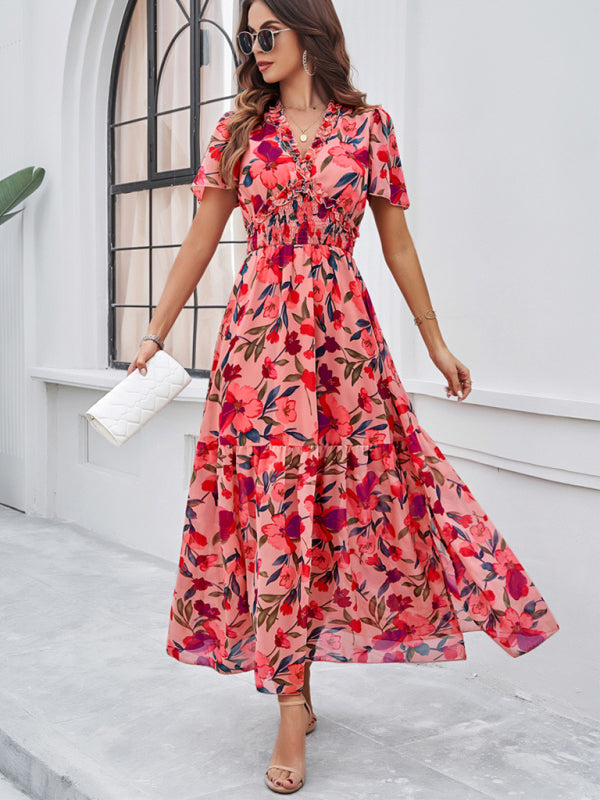 Spring and summer new temperament casual printed waist dress