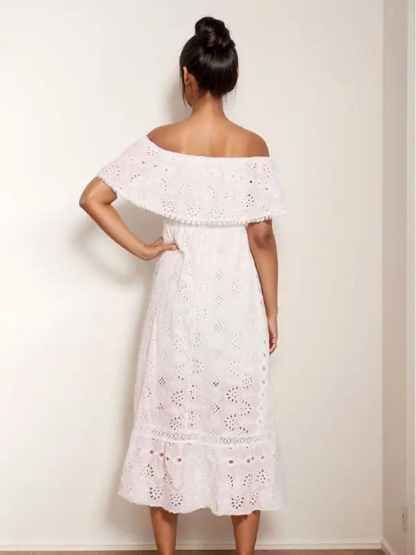 New bohemian lace long dress white beach dress new tube top one shoulder sexy dress