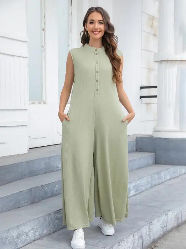 New Casual Loose Pocket Breathable Wide Leg Pants Home Commuting Pants Bib Jumpsuit