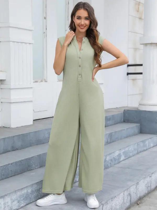 New Casual Loose Pocket Breathable Wide Leg Pants Home Commuting Pants Bib Jumpsuit