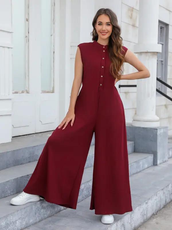 New Casual Loose Pocket Breathable Wide Leg Pants Home Commuting Pants Bib Jumpsuit