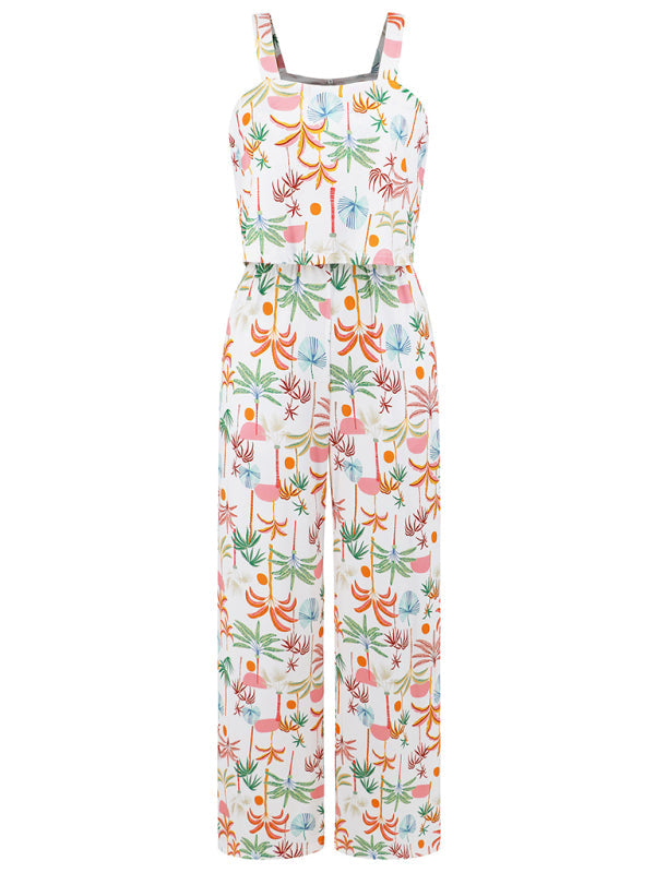 Women's Fashion Casual Suspender Printed Wide Leg Jumpsuit