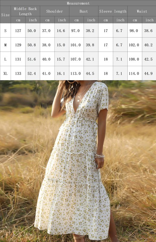 Ladies Casual Elegant V-Neck Printed Long Dress