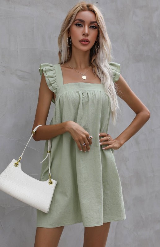 Ladies Loose Short Skirt Ruffle Vest Cotton Linen Dress