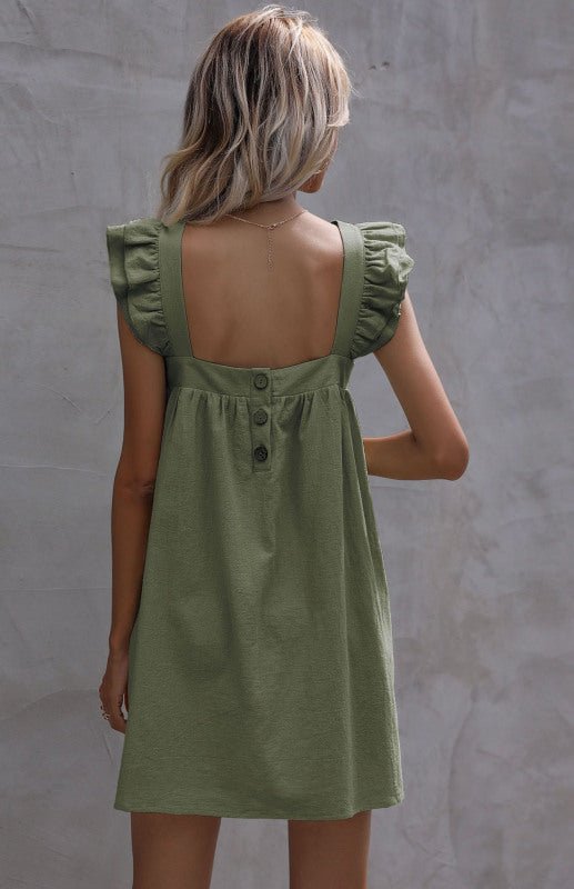 Ladies Loose Short Skirt Ruffle Vest Cotton Linen Dress