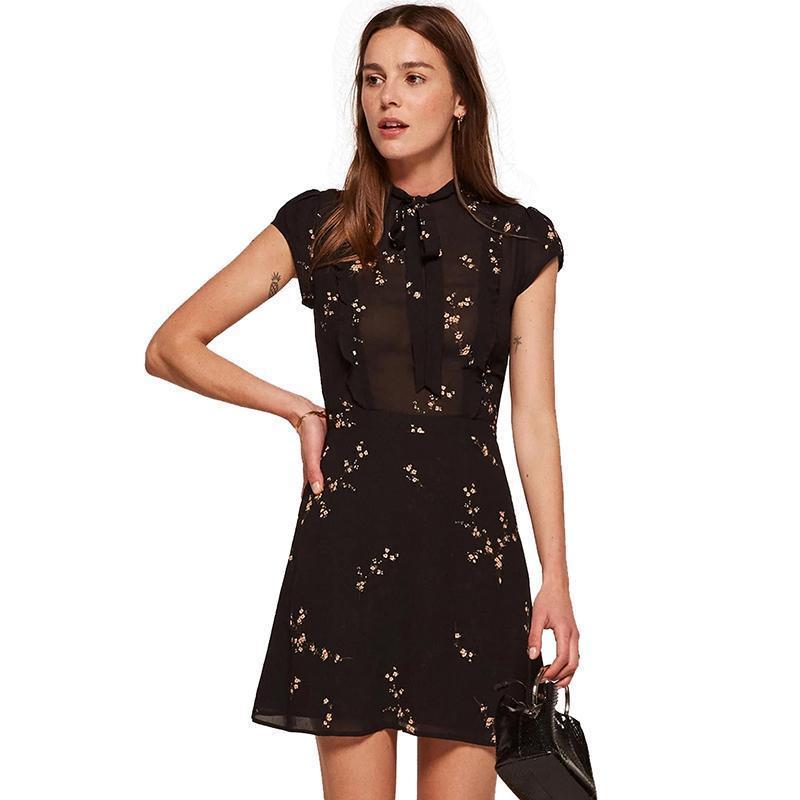 Black A-line Short Sleeve Mini Dress