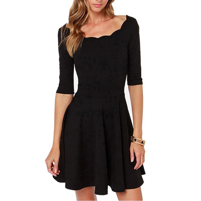 Black Cute Short Sleeve A-line Mini Dress