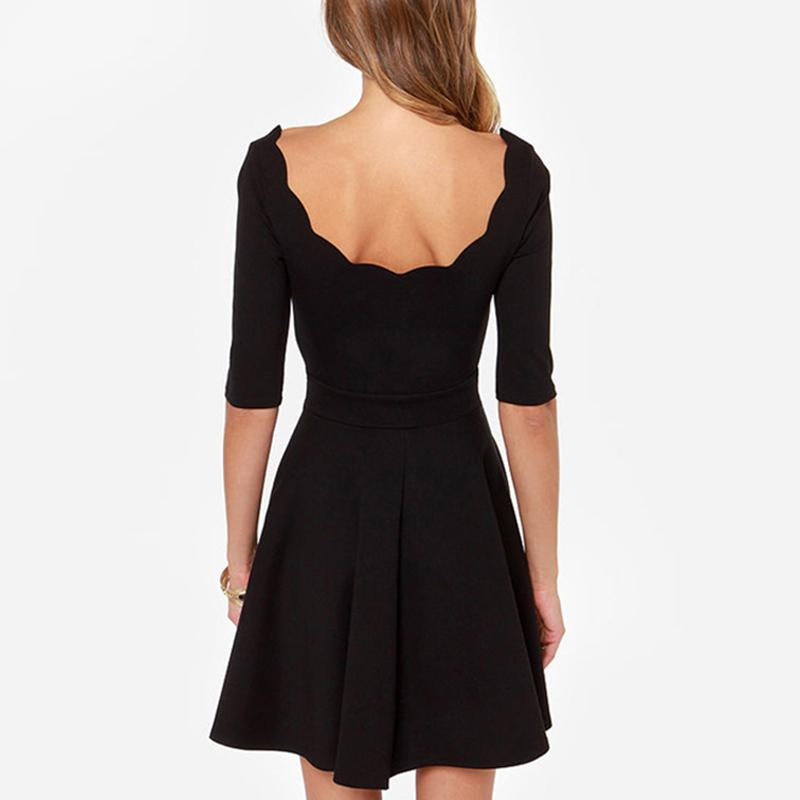 Black Cute Short Sleeve A-line Mini Dress