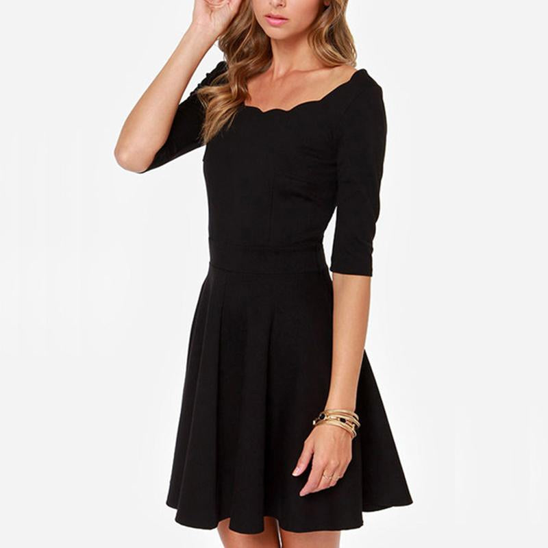 Black Cute Short Sleeve A-line Mini Dress