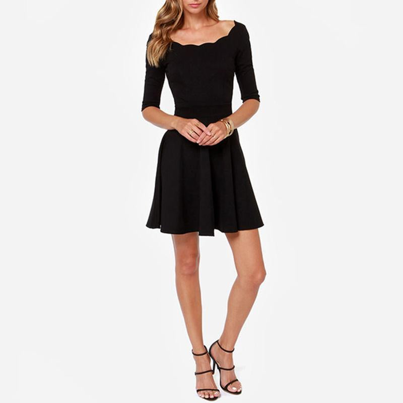 Black Cute Short Sleeve A-line Mini Dress