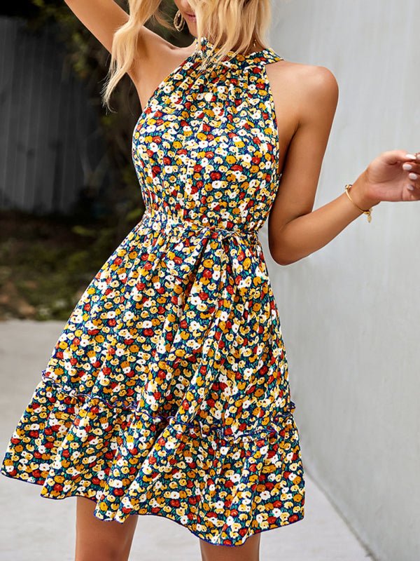 Women's Cotton Printed Halter Mini Dress