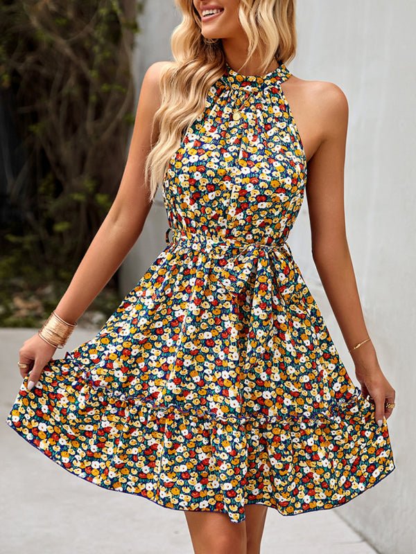 Women's Cotton Printed Halter Mini Dress