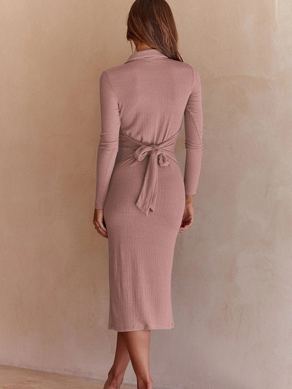 Women's Fashion Button Split Long Sleeve Dress