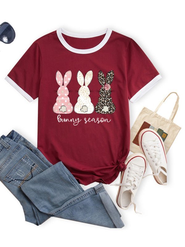 Women's Happy Easter Bunny Graphic Casual T-shirt