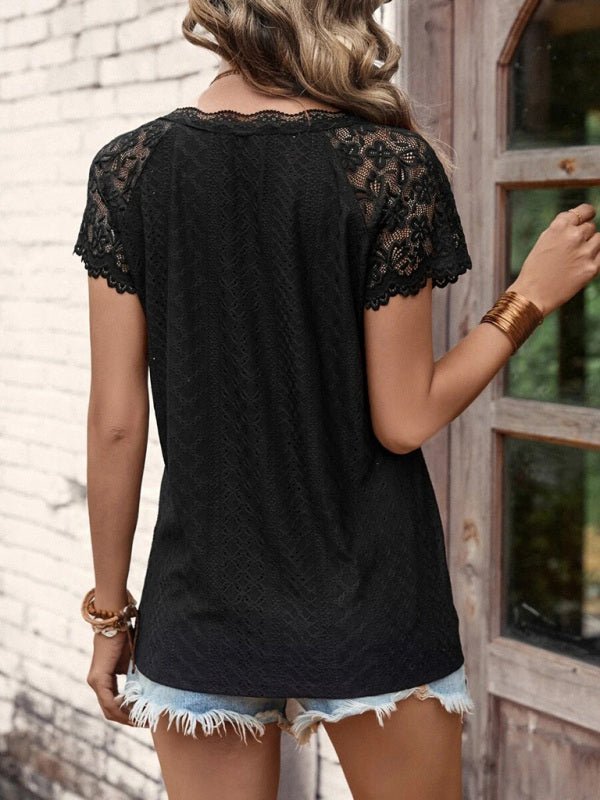 Women's Lace Petal Sleeve V-Neck Open Knit Top